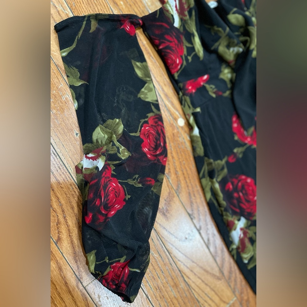 Charlotte Russe Black and Red Floral Long Sleeve Dress - Picture 3 of 11